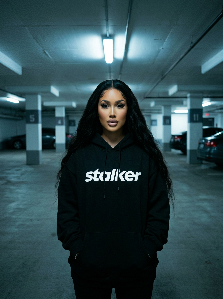 Mia Lanee wearing the Stalker Hoodie